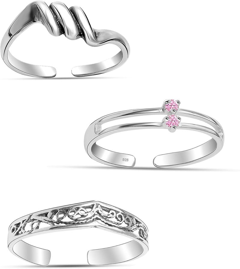LeCalla 925 Sterling Silver Minimalist Toe Rings Set of Toe Ring Lightweight Simple Antique Open Adjustable Toe-Rings Beach Foot Jewelry Set for Women - Image 1